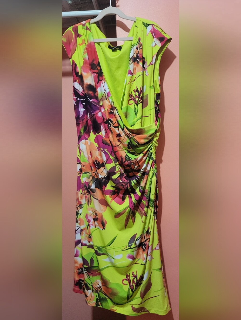 Floral Ruched Lime Green Women's Dress